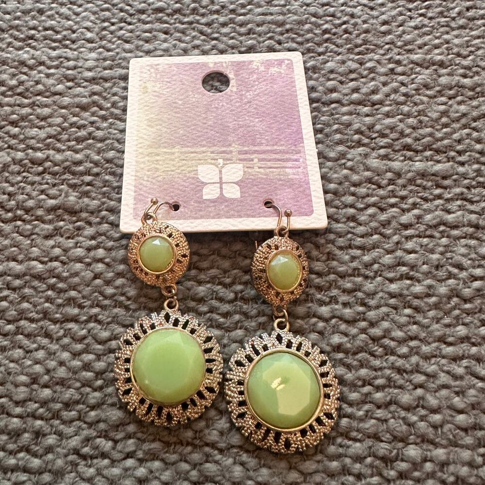 Altar'd State Gold and Green Stone Drop Earrings